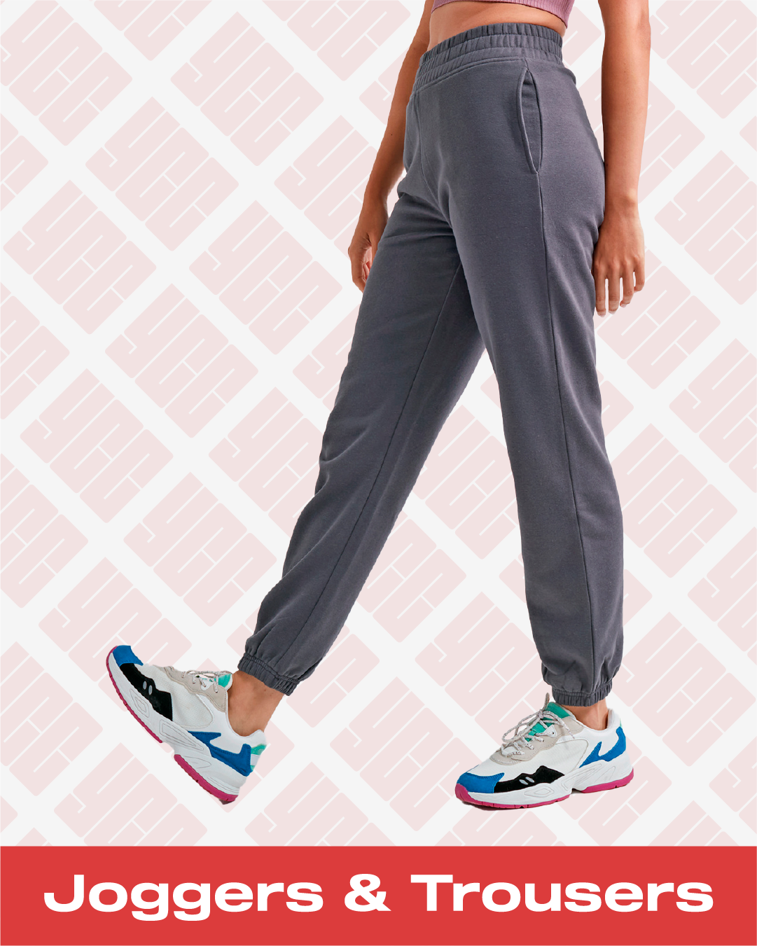 Joggers and Trousers category image with a woman modelling grey coloured TR057 TriDri joggers